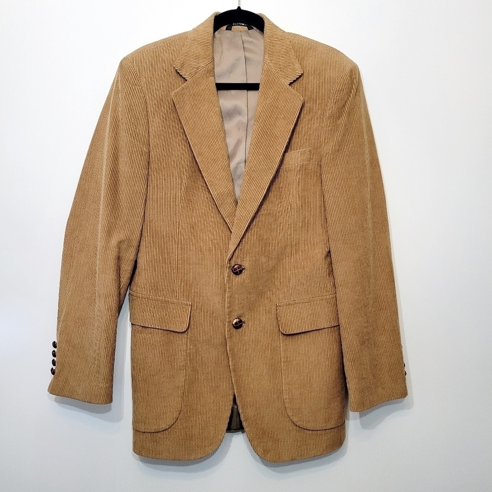 Vintage Joe Namath Tan Corduroy Cotton 2-Button Sport Coat Size 38L